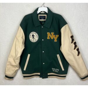 Abercrombie & Fitch Varsity Bomber Jacket Mens 2XL Green Letterman Patch Track